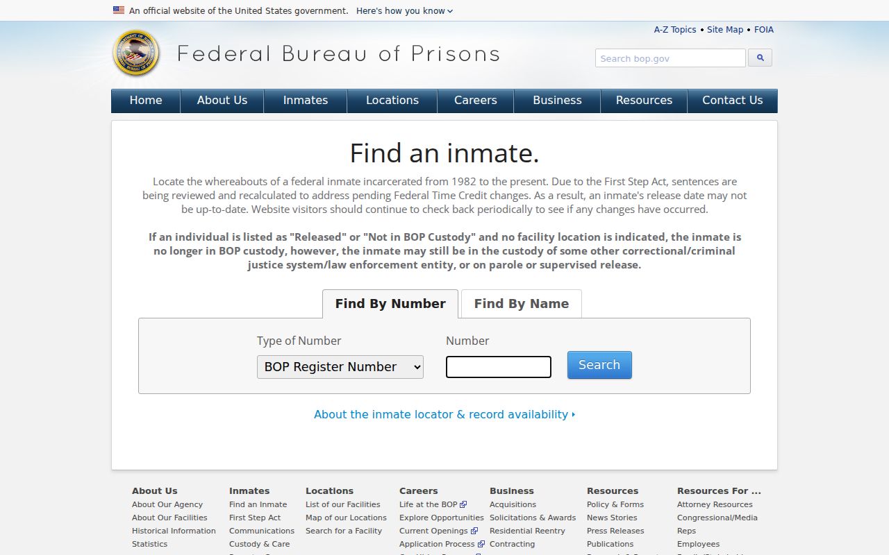 Federal Bureau of Prisons inmate locator search used for federal custody from Wayne County