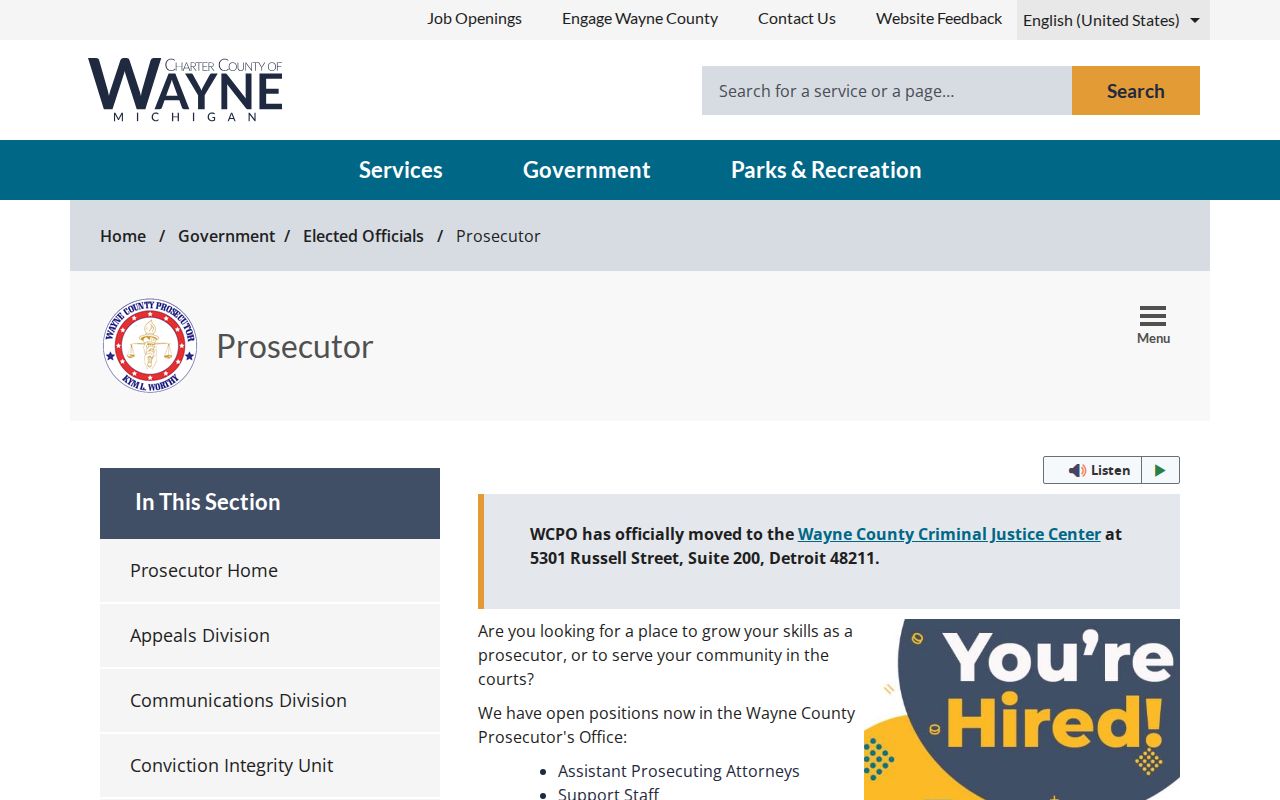 Wayne County criminal court case prosecutor office page