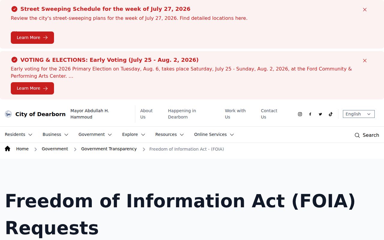 Wayne County criminal records through the Dearborn FOIA request channel