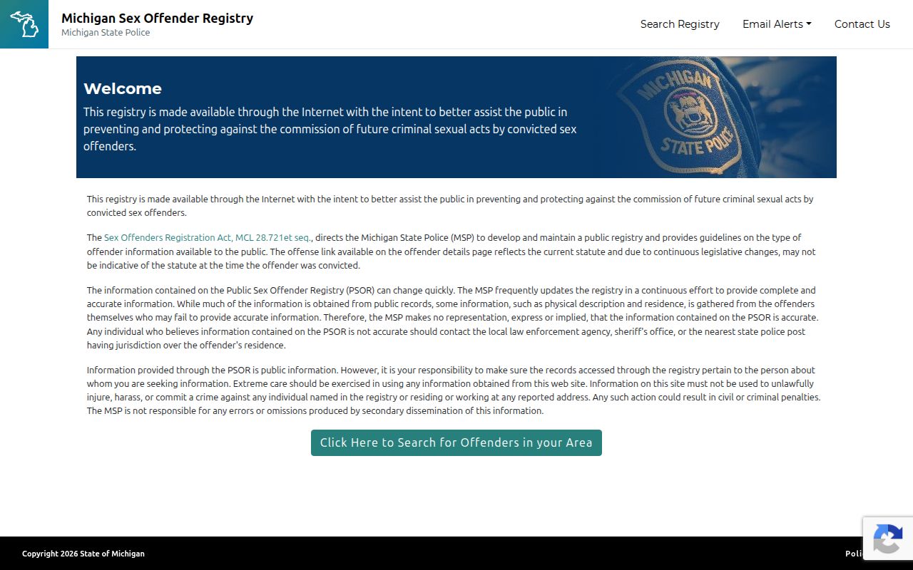 Michigan Public Sex Offender Registry search interface for a Wayne County lookup